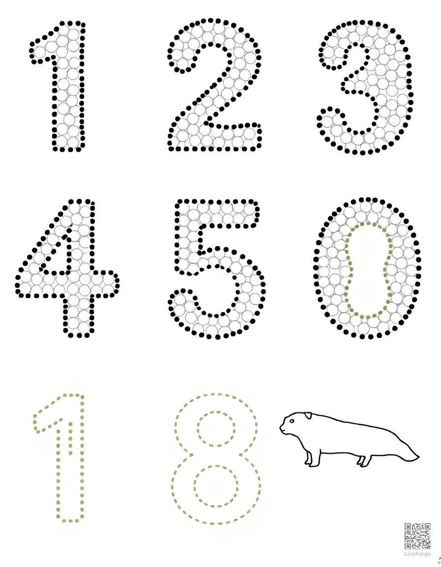 numbers 1 through 10 with counting objects coloring page Stipple style - free printable