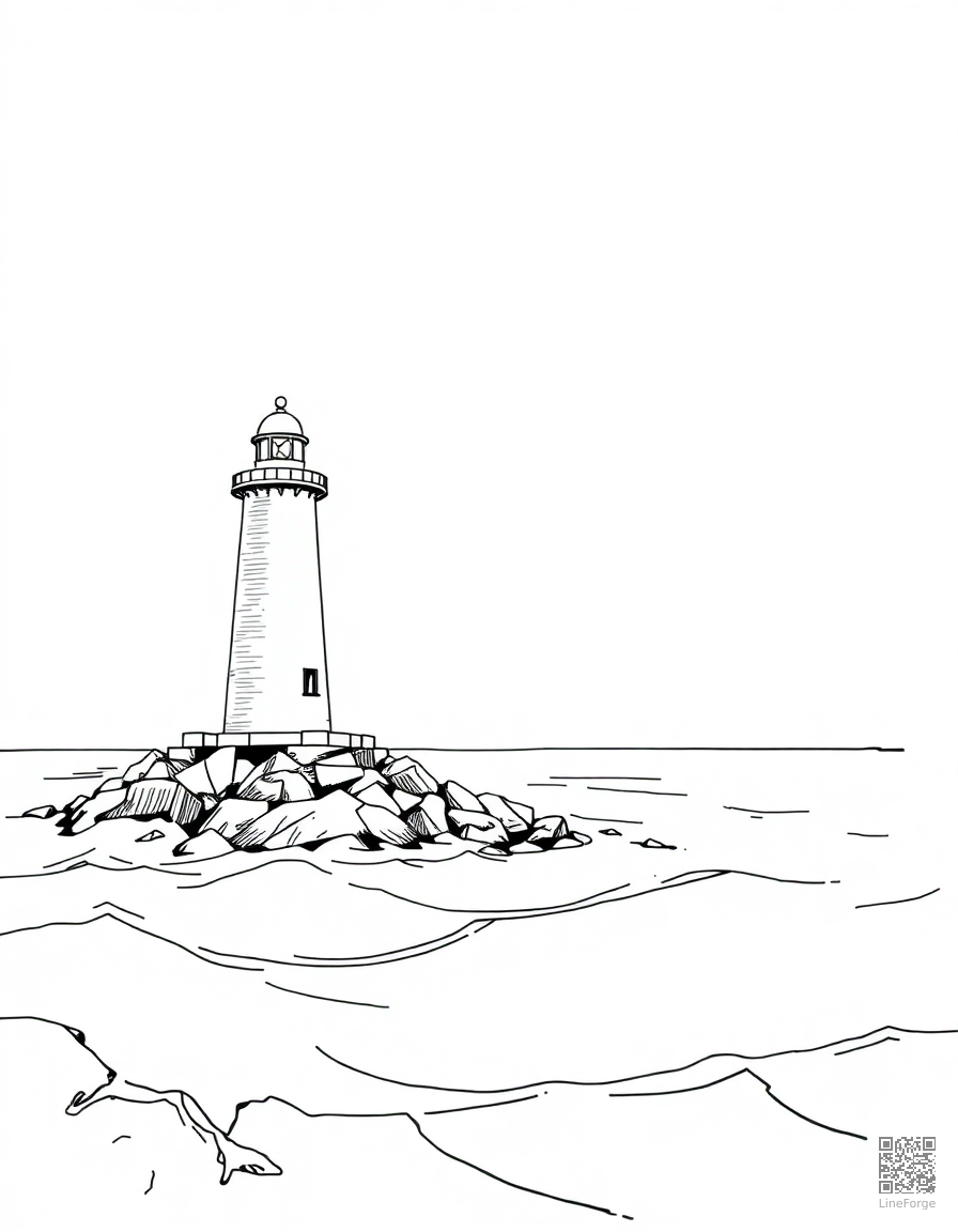 ocean scene with lighthouse on the shore coloring page Manga style - free printable