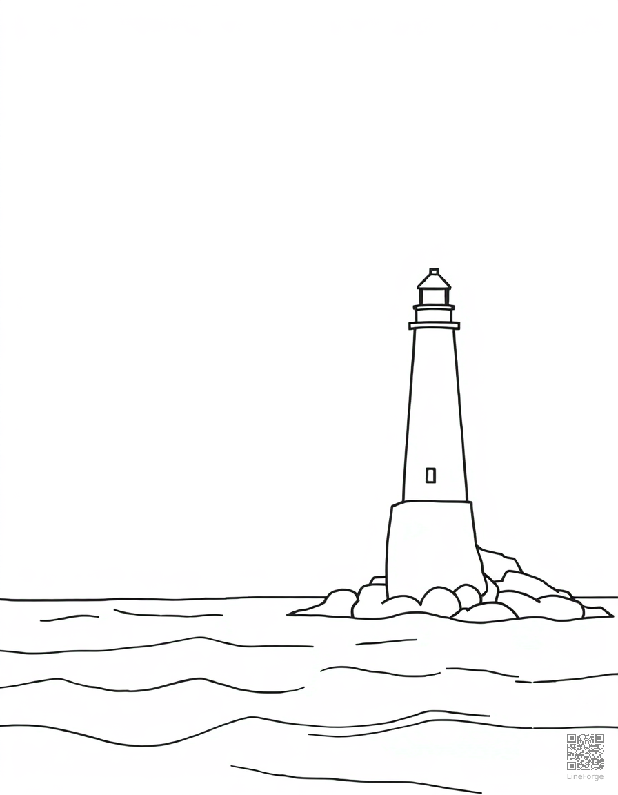 ocean scene with lighthouse on the shore coloring page Minimal style - free printable