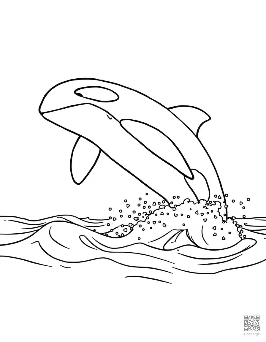 orca whale breaching the surface coloring page Contour style - free printable