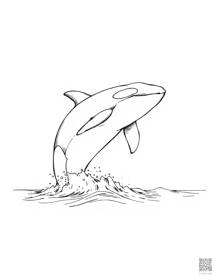 orca whale breaching the surface coloring page Crosshatch style - free printable