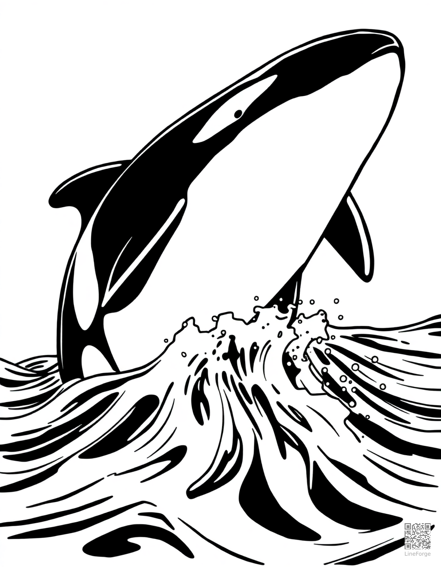 orca whale breaching the surface coloring page Manga style - free printable