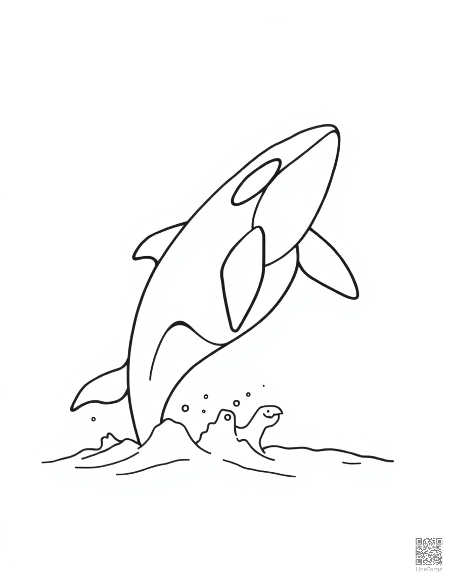 orca whale breaching the surface coloring page Minimal style - free printable