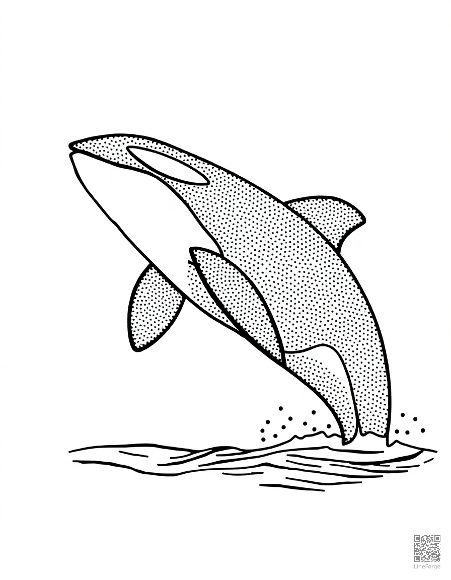 orca whale breaching the surface coloring page Stipple style - free printable