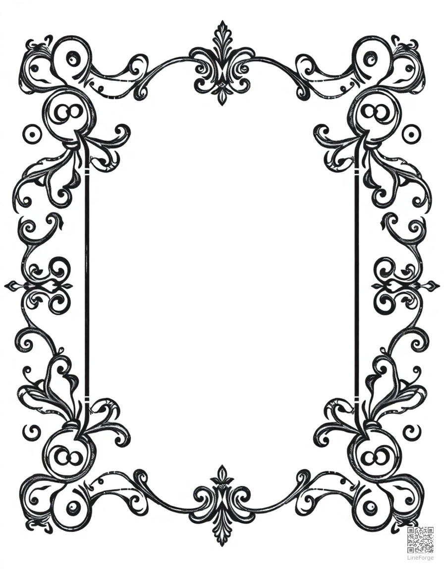 ornate frame border with scrollwork coloring page Crosshatch style free printable