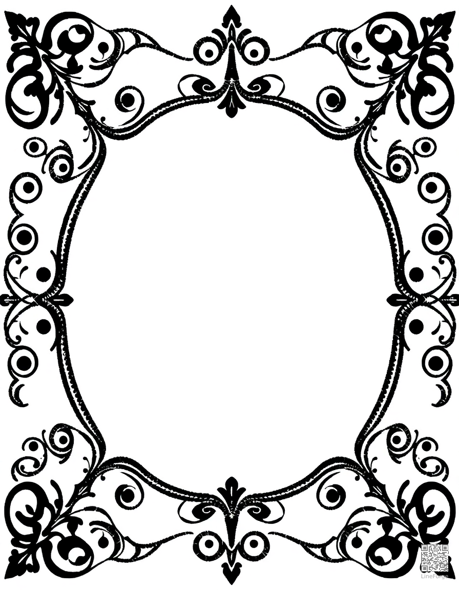 ornate frame border with scrollwork coloring page Stipple style free printable