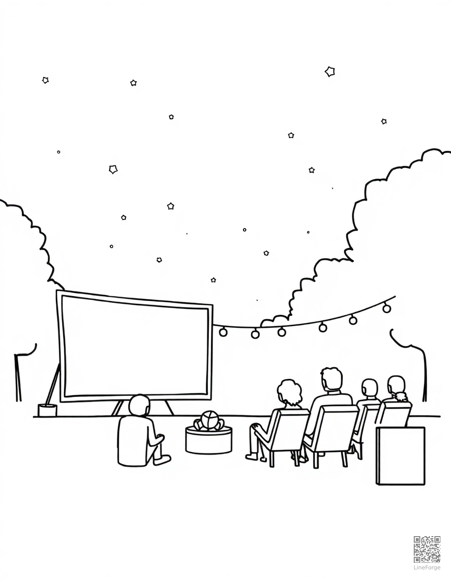 outdoor movie night under the stars coloring page Minimal style - free printable
