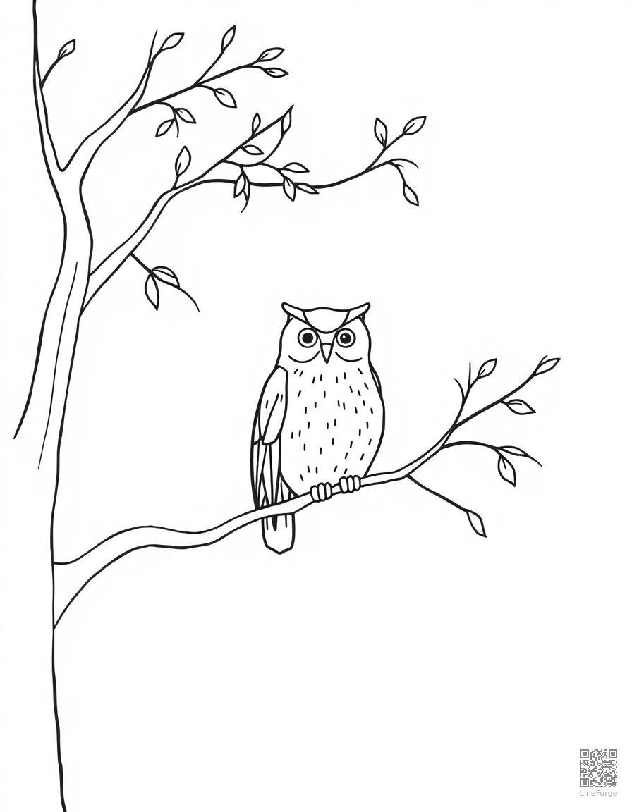 owl sitting in an autumn tree coloring page Minimal style - free printable