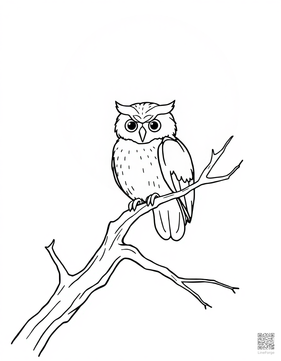 owl sitting on a dead tree branch at night coloring page Minimal style - free printable