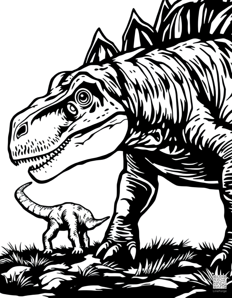 pachycephalosaurus headbutting another dinosaur coloring page Woodcut style - free printable
