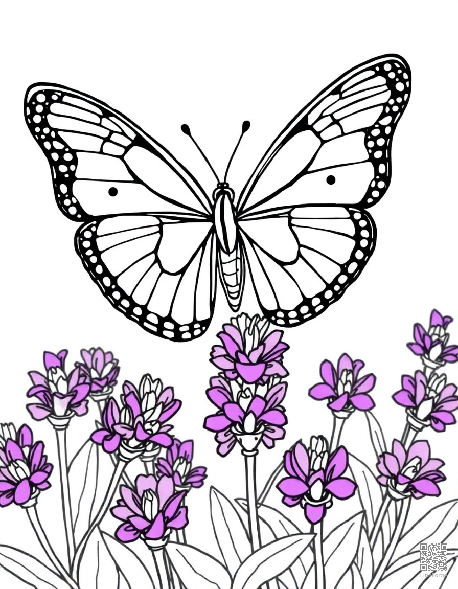 painted lady butterfly on lavender coloring page Contour style - free printable