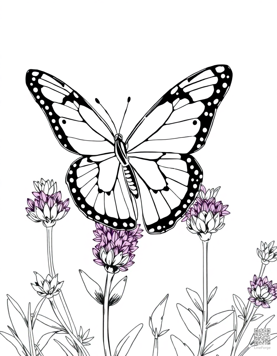 painted lady butterfly on lavender coloring page Manga style - free printable