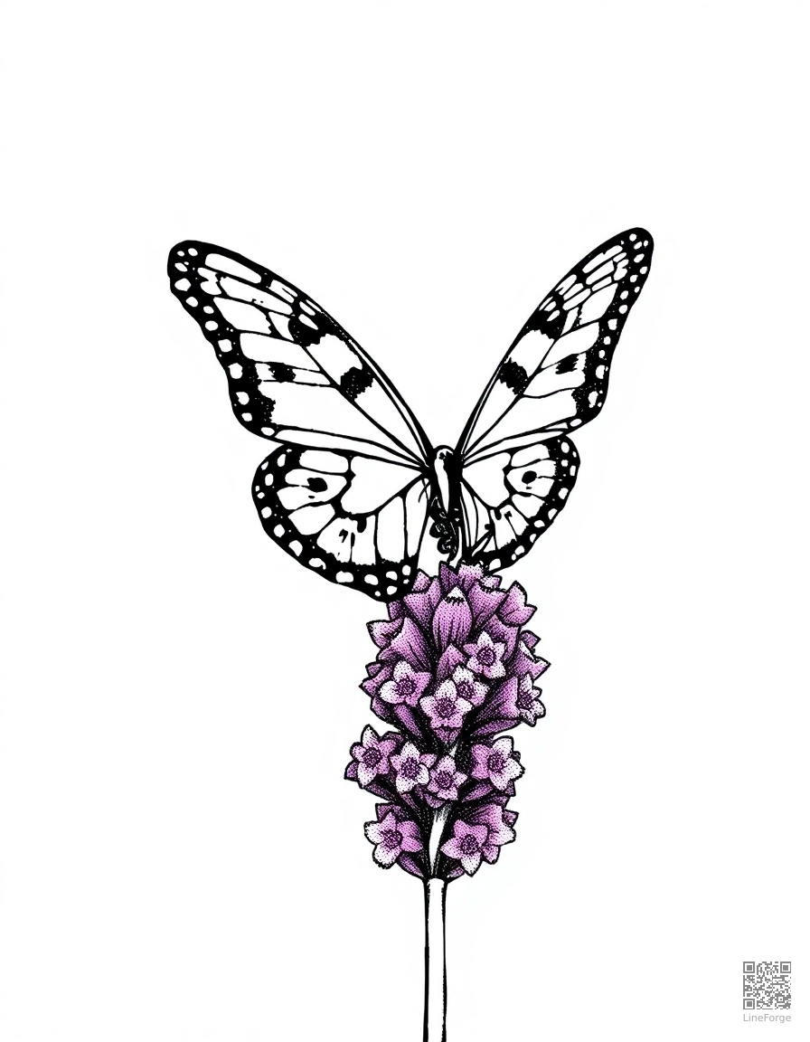 painted lady butterfly on lavender coloring page Stipple style - free printable