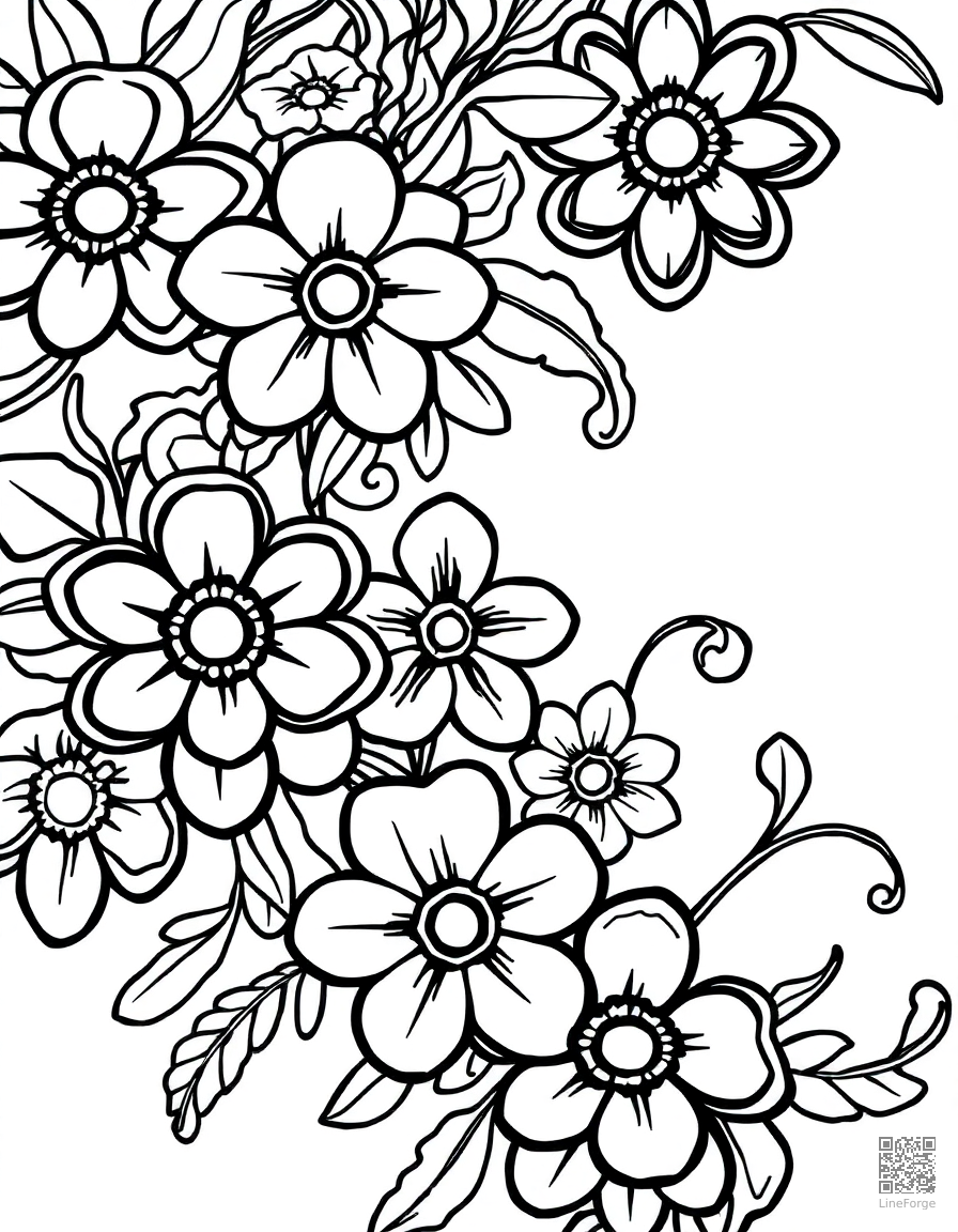 Paisley pattern with flowers coloring page Contour style - free printable