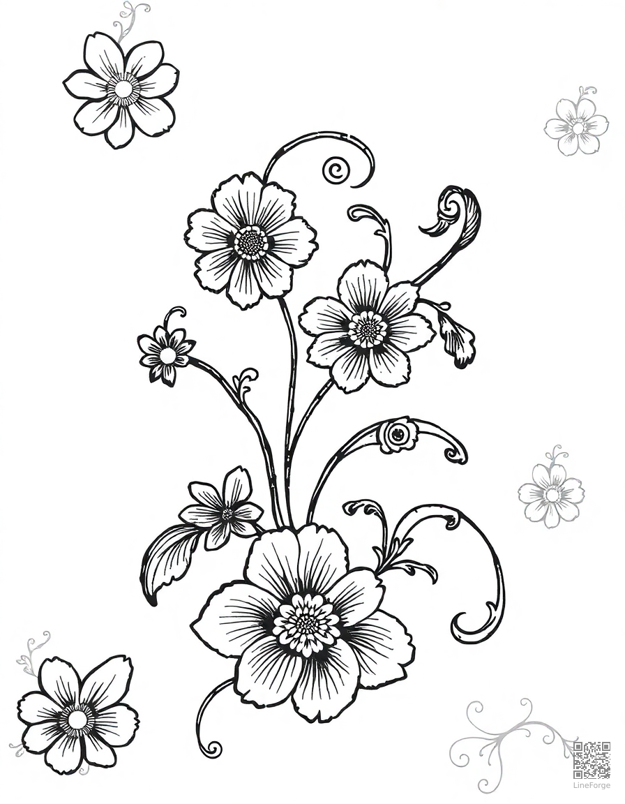 Paisley pattern with flowers coloring page Crosshatch style - free printable