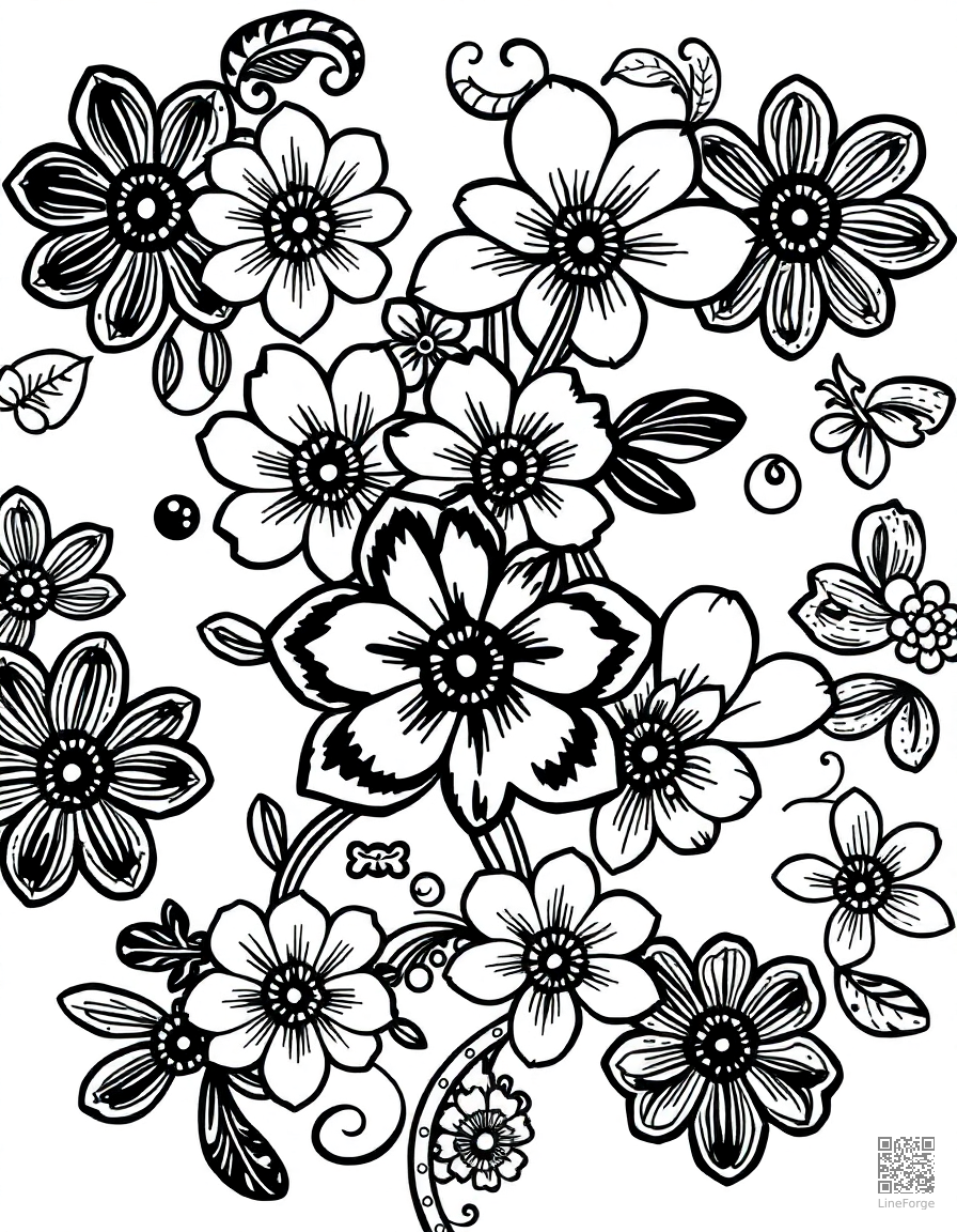 Paisley pattern with flowers coloring page Manga style - free printable