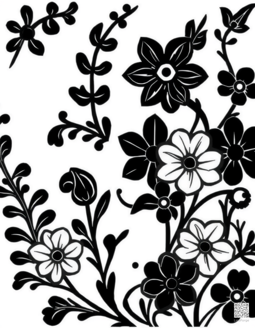 Paisley pattern with flowers coloring page Woodcut style - free printable