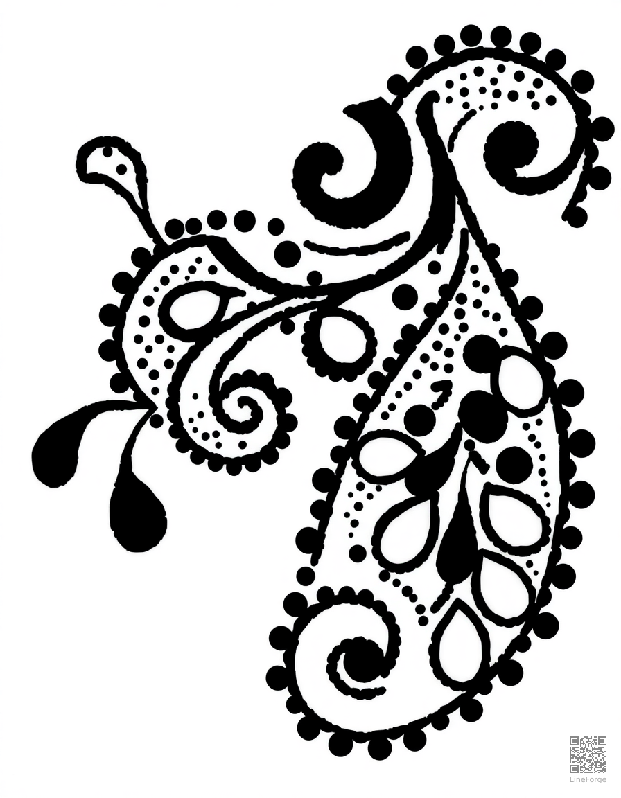paisley pattern with swirling teardrop shapes coloring page Stipple style - free printable