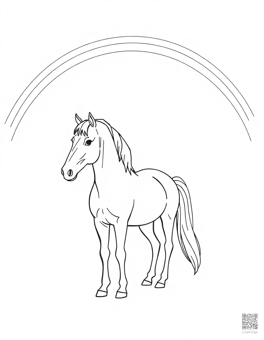 palomino horse standing under a rainbow coloring page Minimal style - free printable