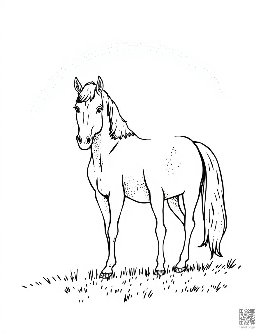 palomino horse standing under a rainbow coloring page Stipple style - free printable