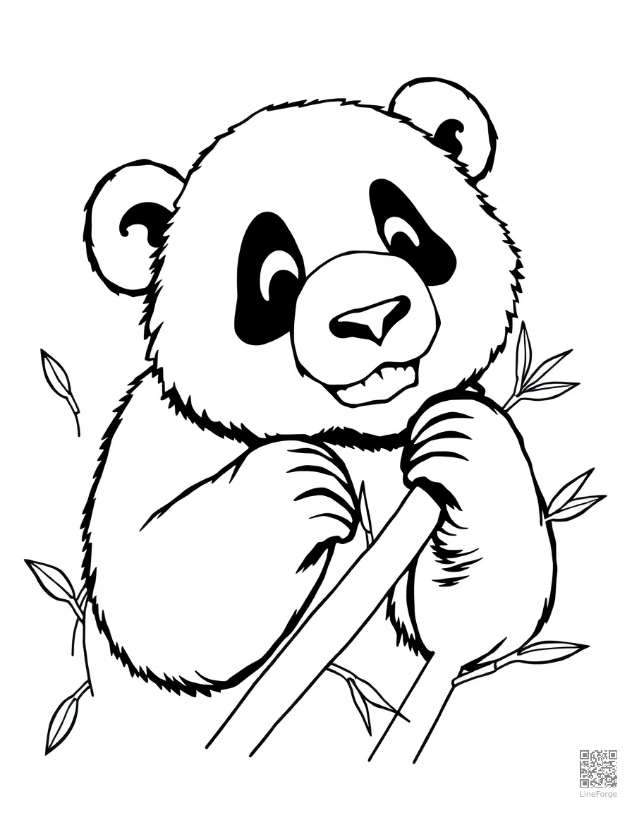 Panda bear eating bamboo coloring page Contour style - free printable
