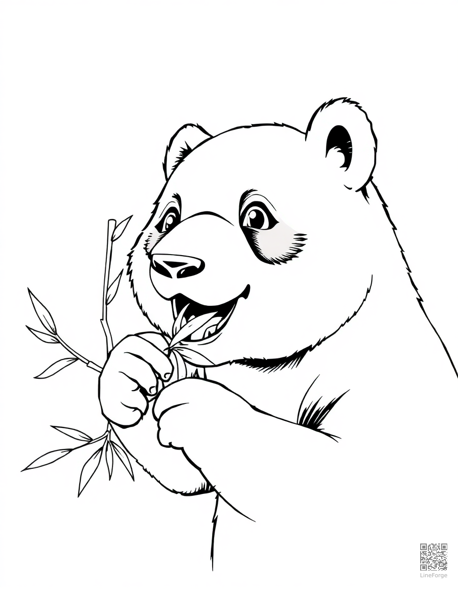 Panda bear eating bamboo coloring page Manga style - free printable
