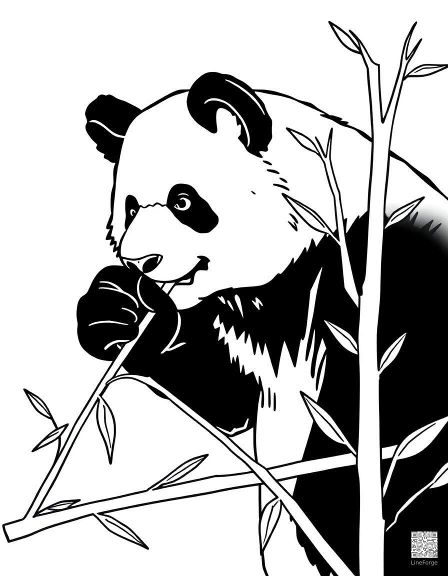 Panda bear eating bamboo coloring page Minimal style - free printable