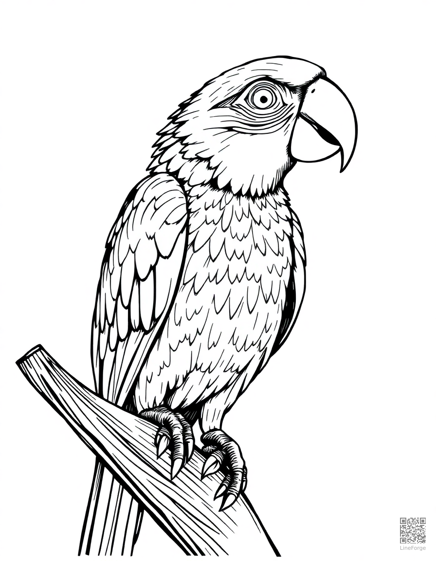 parrot perched on a pirate shoulder coloring page Crosshatch style - free printable