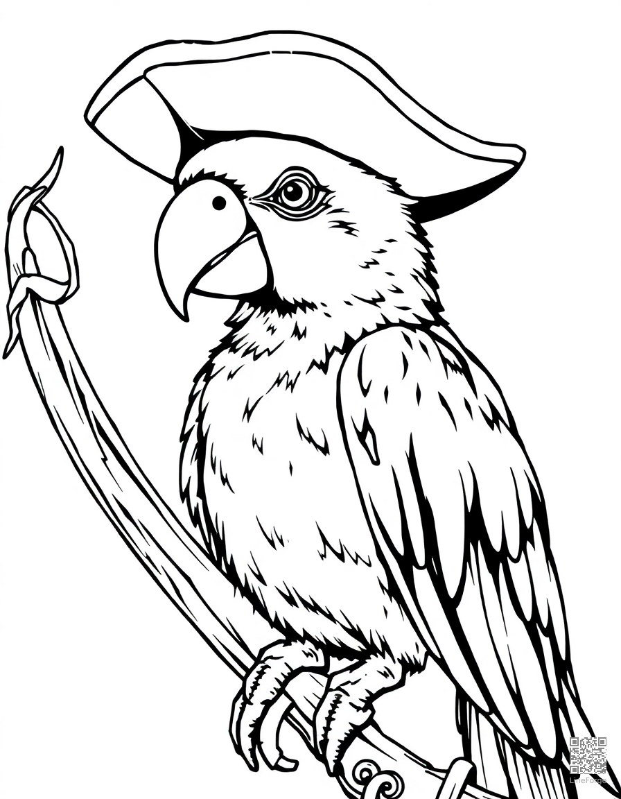 parrot perched on a pirate shoulder coloring page Manga style - free printable