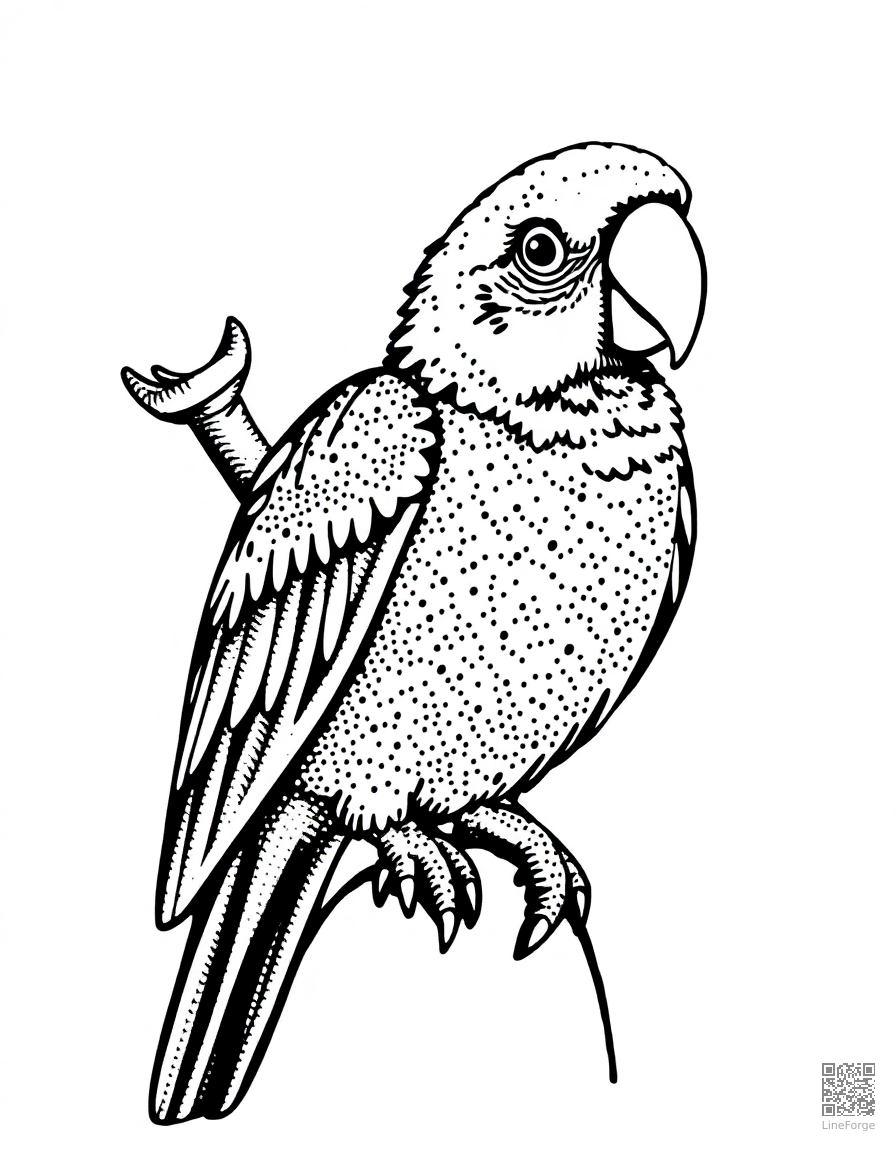 parrot perched on a pirate shoulder coloring page Stipple style - free printable