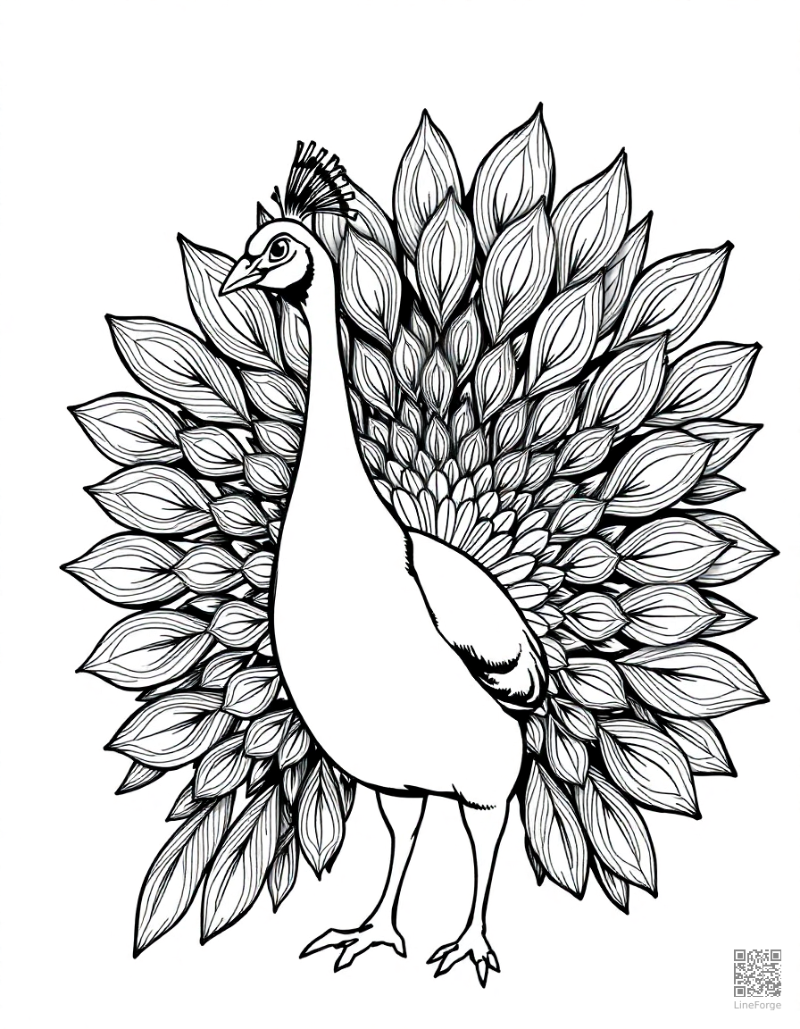peacock displaying its full tail feathers coloring page Manga style - free printable