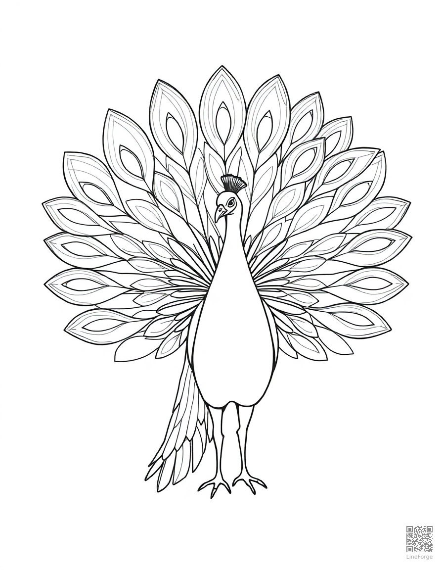 peacock displaying its full tail feathers coloring page Minimal style - free printable