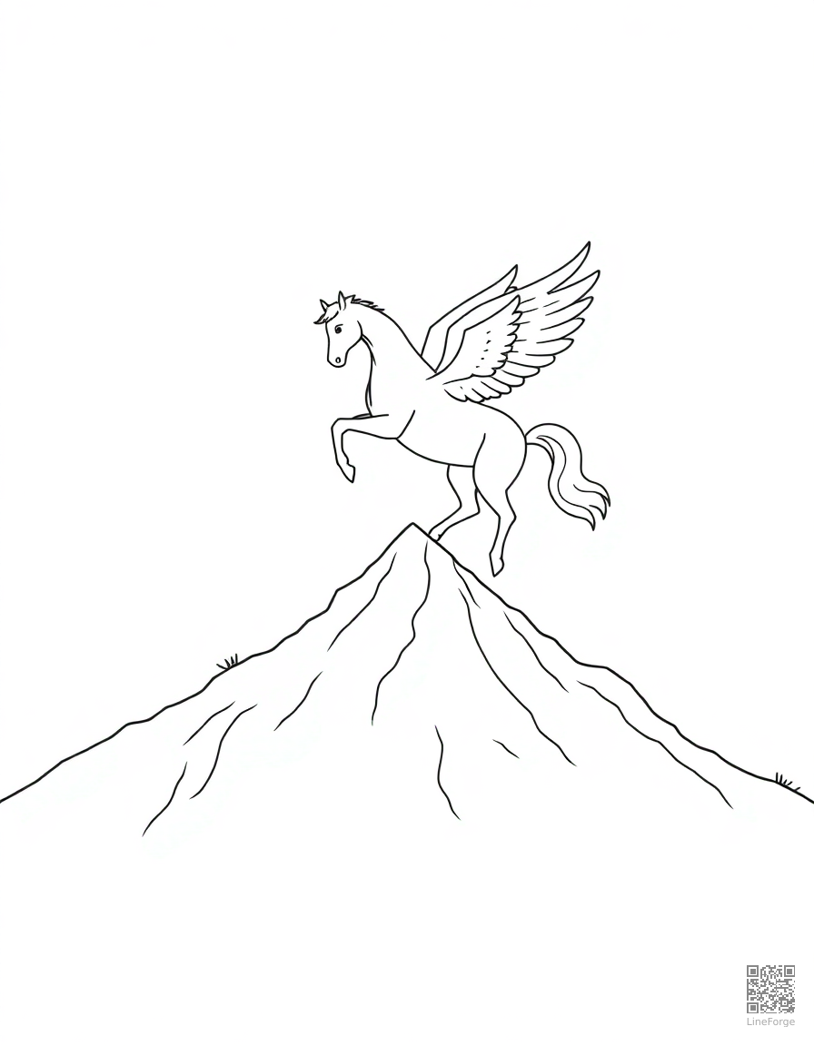 pegasus landing on a mountain peak coloring page Minimal style - free printable