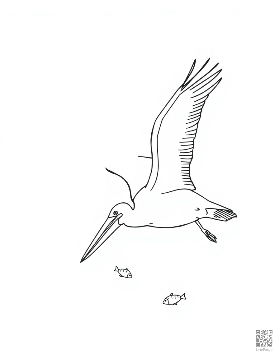 pelican diving for fish coloring page Minimal style - free printable