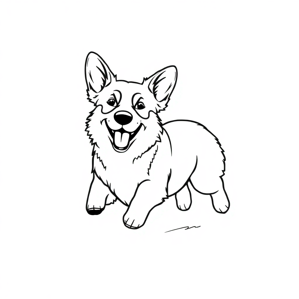 Pembroke Welsh Corgi dog — playing and running, energetic and joyful coloring page Minimal style - free printable