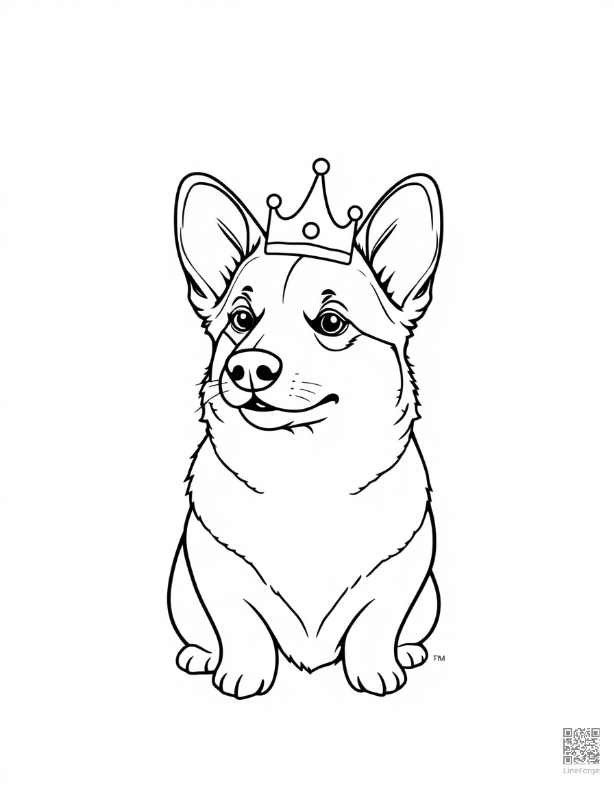 pembroke welsh corgi wearing a tiny crown coloring page Minimal style - free printable