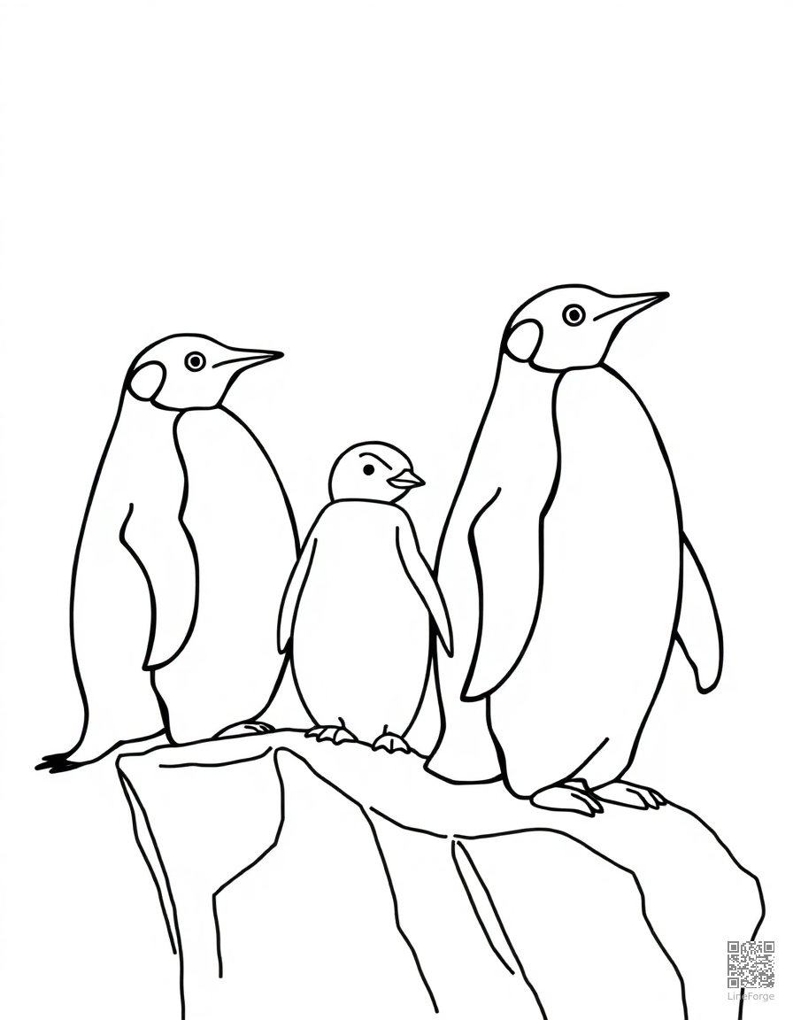 Penguin family on an iceberg coloring page Minimal style free printable