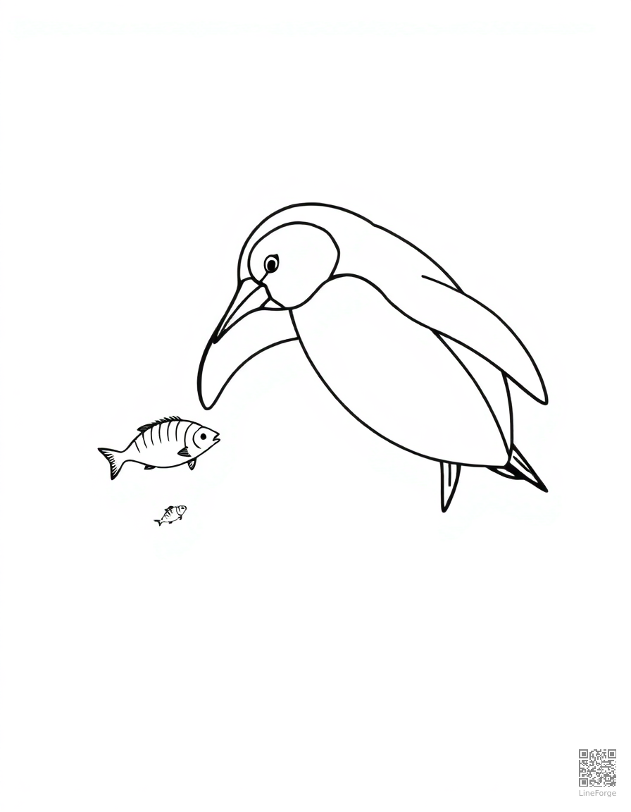 penguin swimming underwater catching fish coloring page Minimal style - free printable
