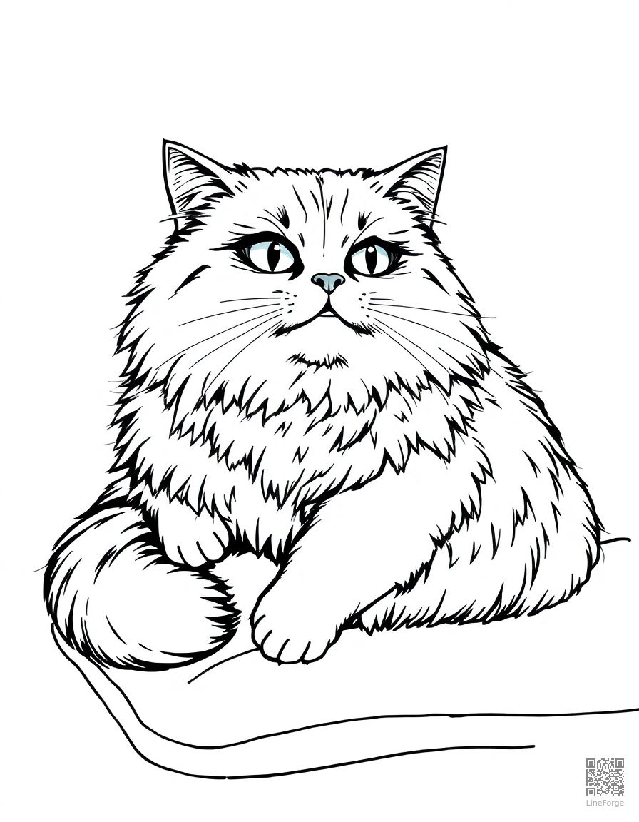 Persian cat lounging on a cushion coloring page Manga style - free printable