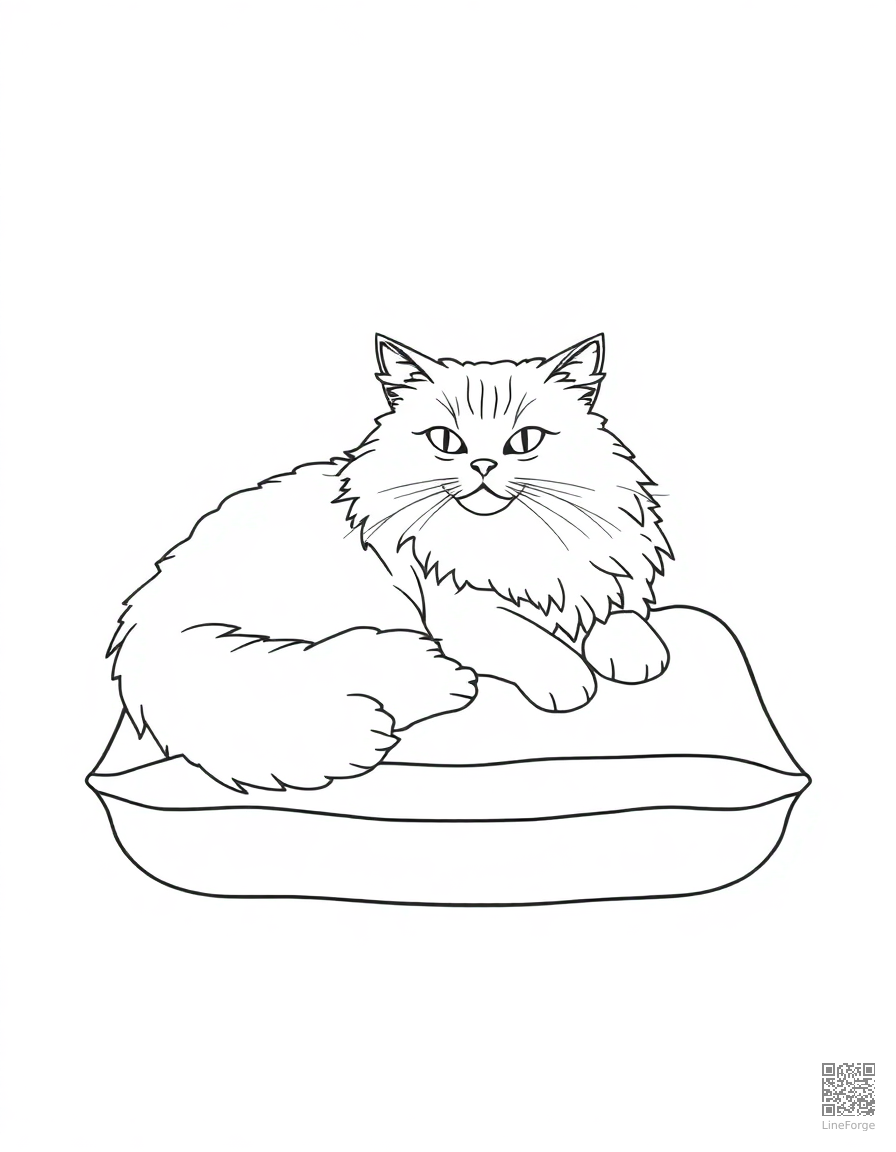 Persian cat lounging on a cushion coloring page Minimal style - free printable