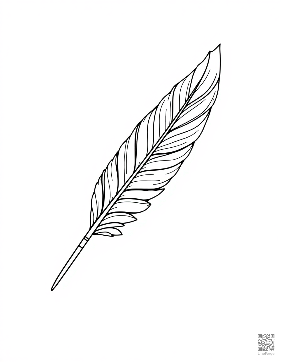 Free phoenix feather quill writing on parchment coloring page in contour style — printable line art