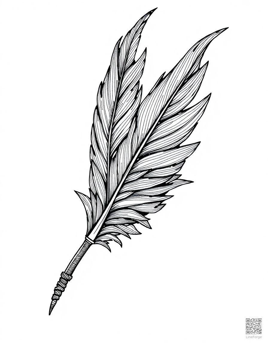 phoenix feather quill writing on parchment coloring page Crosshatch style - free printable