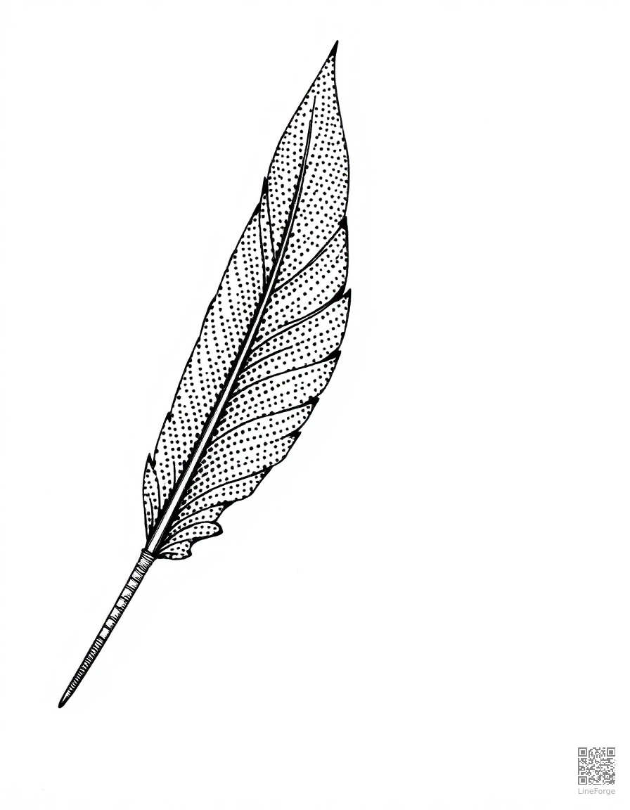Free phoenix feather quill writing on parchment coloring page in stipple style — printable line art