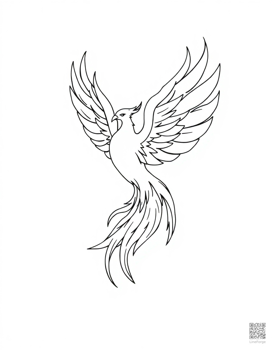 phoenix rising from flames in a spectacular display coloring page Minimal style - free printable