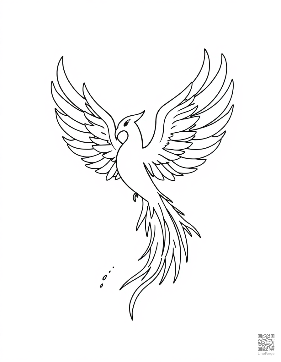 Phoenix rising from flames coloring page Minimal style - free printable