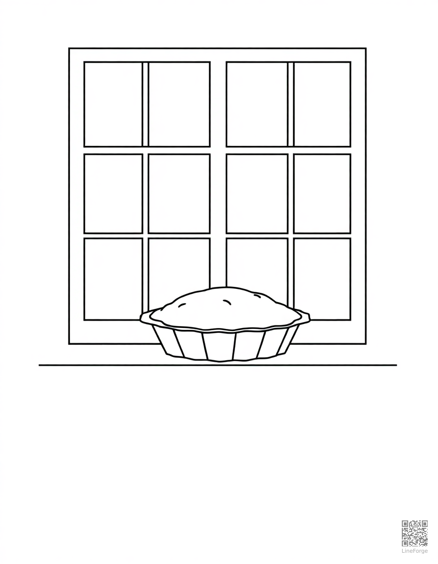 Free pie cooling on a windowsill in fall coloring page in minimal style — printable line art