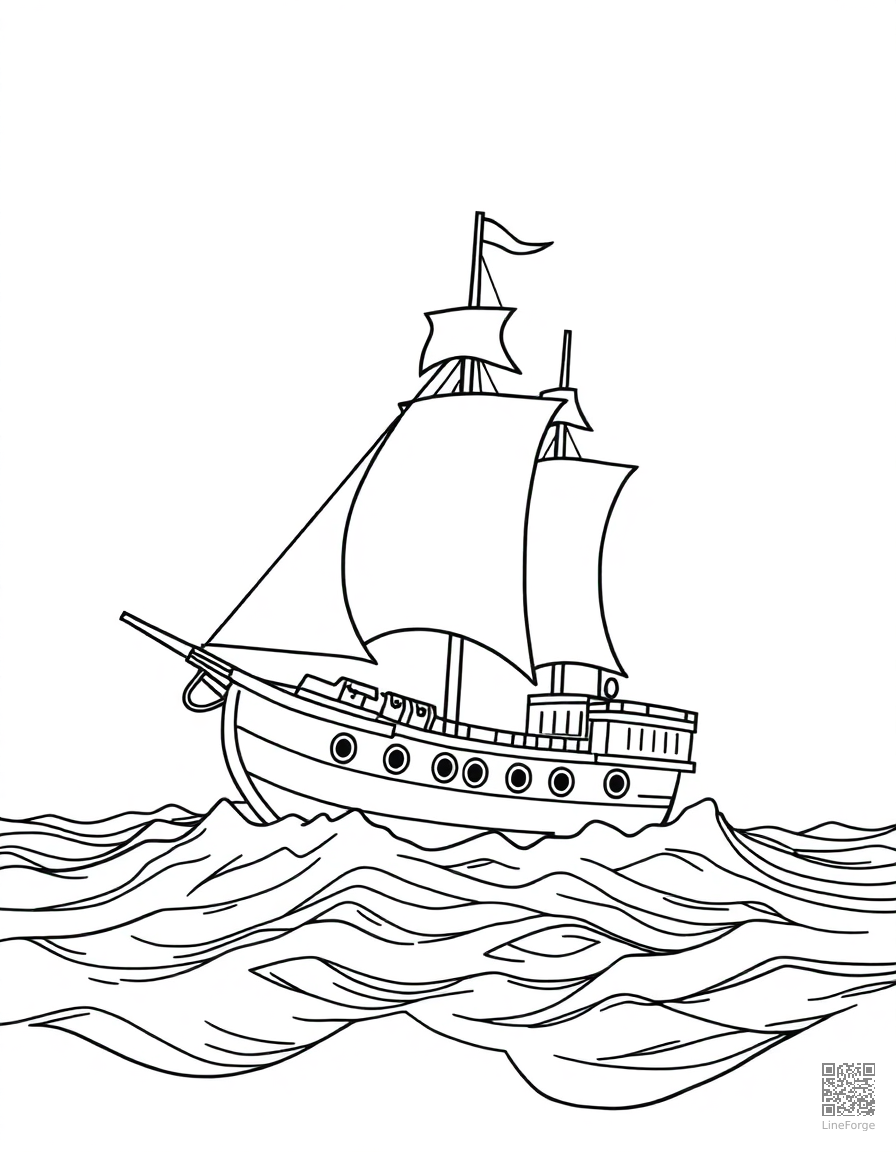 pirate ship sailing on stormy seas coloring page Minimal style - free printable