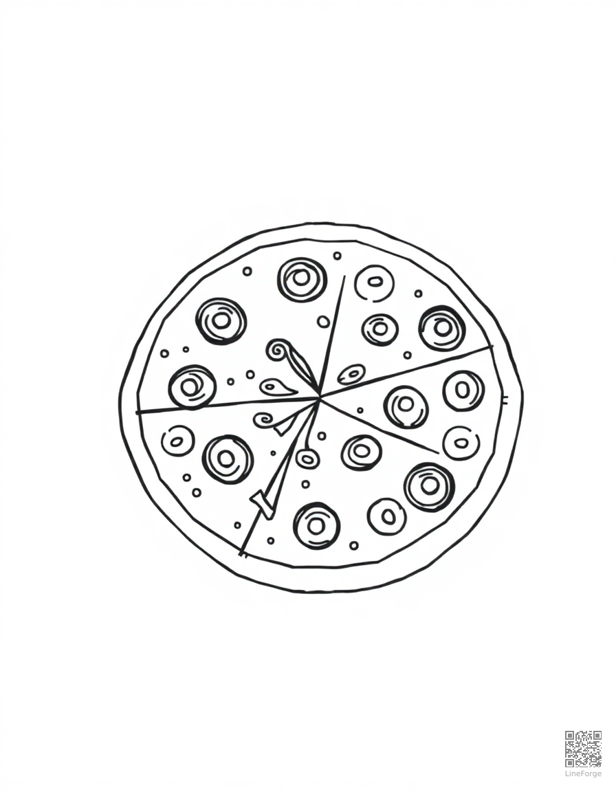 Pizza with all the toppings coloring page Minimal style - free printable