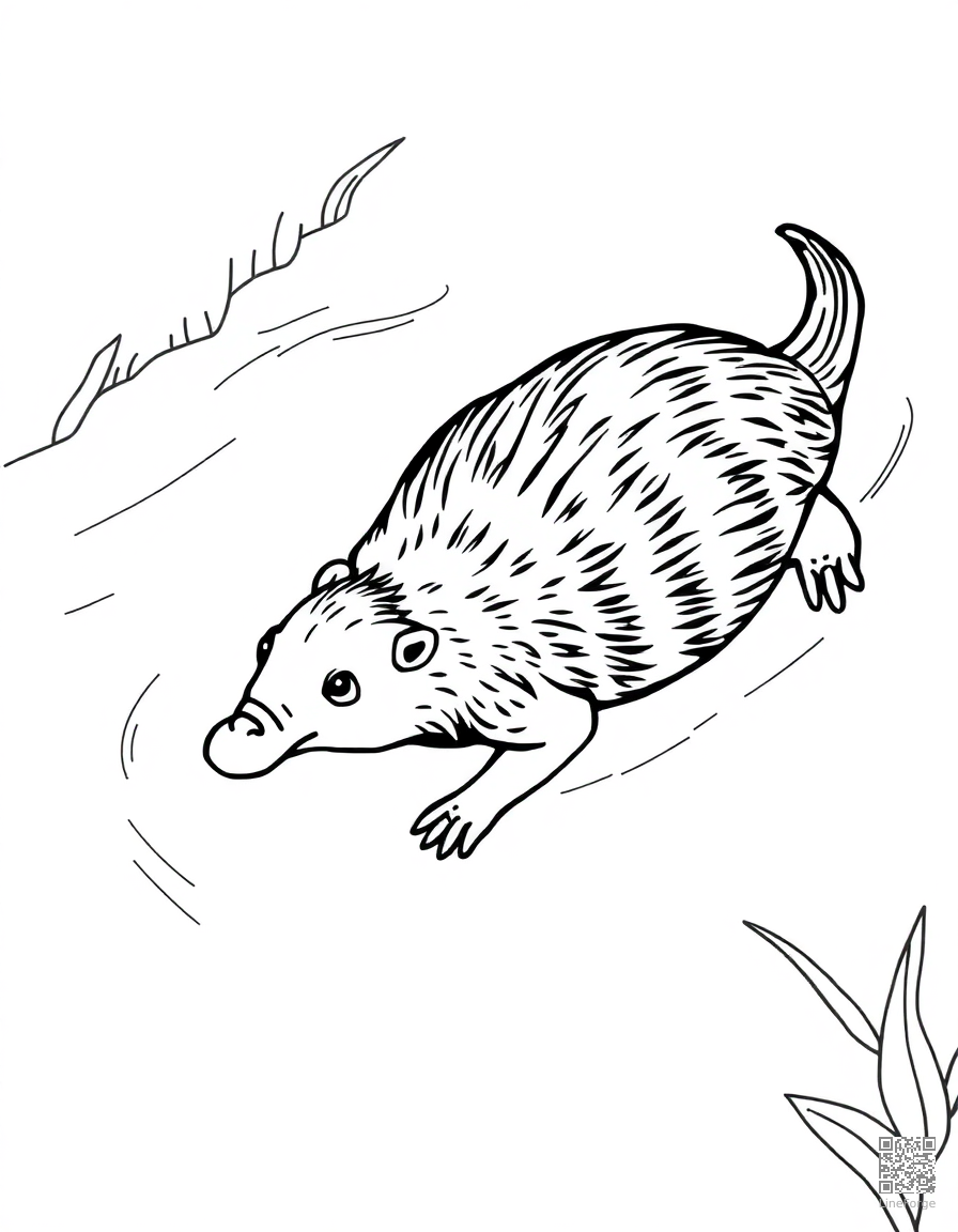 platypus swimming in an australian creek coloring page Contour style - free printable