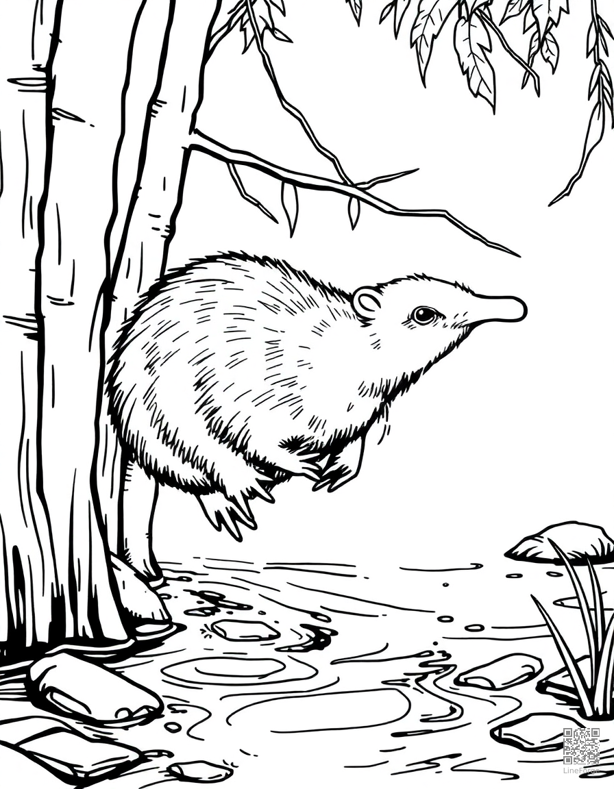 platypus swimming in an australian creek coloring page Manga style - free printable